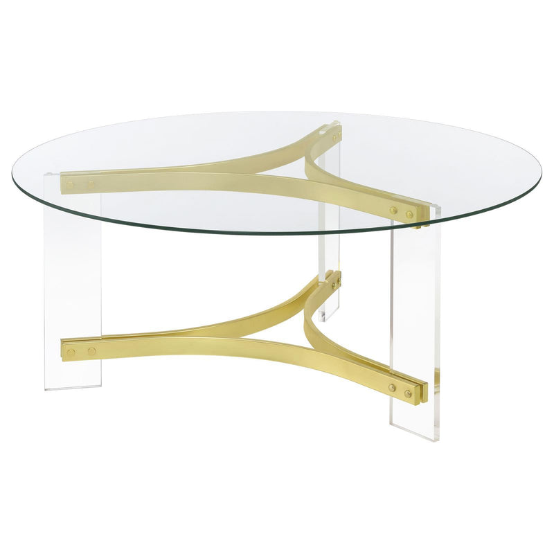 Coaster Furniture Janessa 710068 Coffee Table - Clear/Matte Brass IMAGE 4