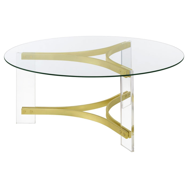 Coaster Furniture Janessa 710068 Coffee Table - Clear/Matte Brass IMAGE 5