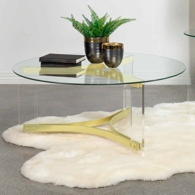 Coaster Furniture Janessa 710068 Coffee Table - Clear/Matte Brass IMAGE 9