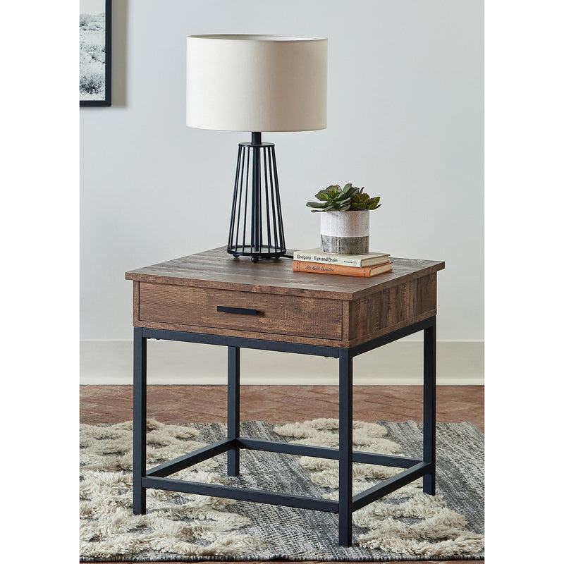 Coaster Furniture Byers 723777 Square 1-Drawer End Table - Brown Oak/Sandy Black IMAGE 3