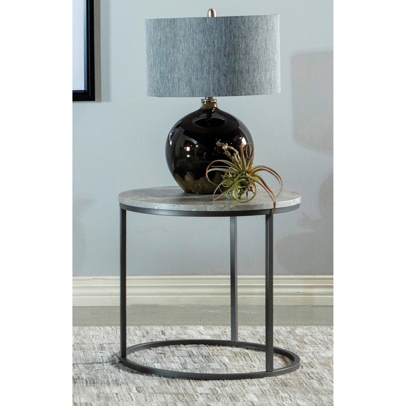 Coaster Furniture Lainey 736027 Faux Marble Round Top End Table - Grey/Gunmetal IMAGE 2