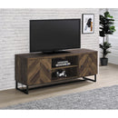 Coaster Furniture Myles 736052 2-Door TV Console With Adjustable Shelves - Rustic Oak Herringbone IMAGE 2