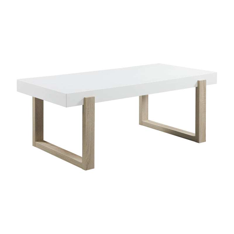 Coaster Furniture Pala 753398 Rectangular Coffee Table With Sled Base - White High Gloss/Natural IMAGE 1