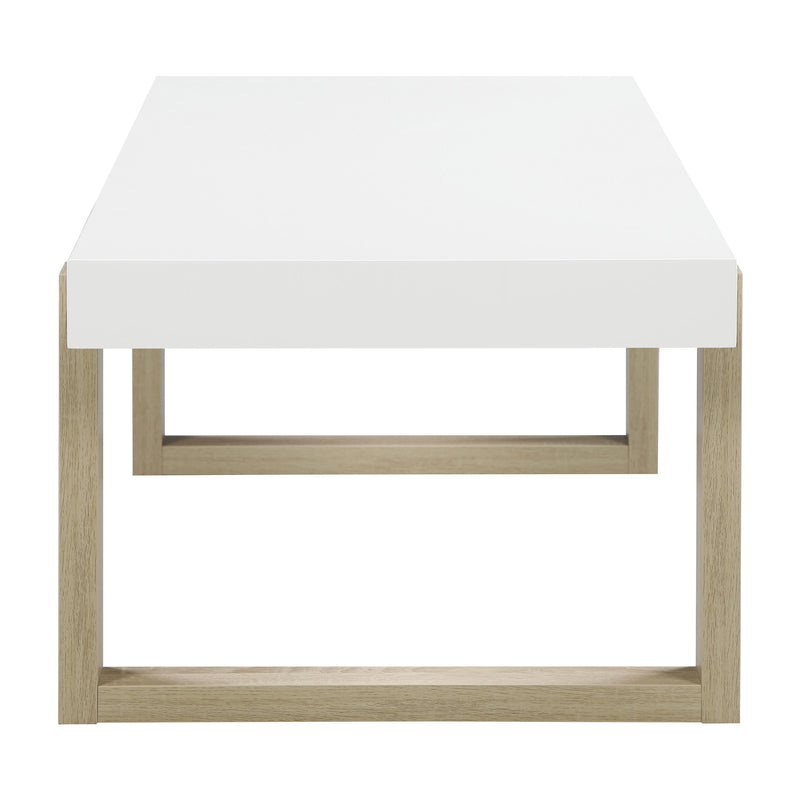 Coaster Furniture Pala 753398 Rectangular Coffee Table With Sled Base - White High Gloss/Natural IMAGE 4