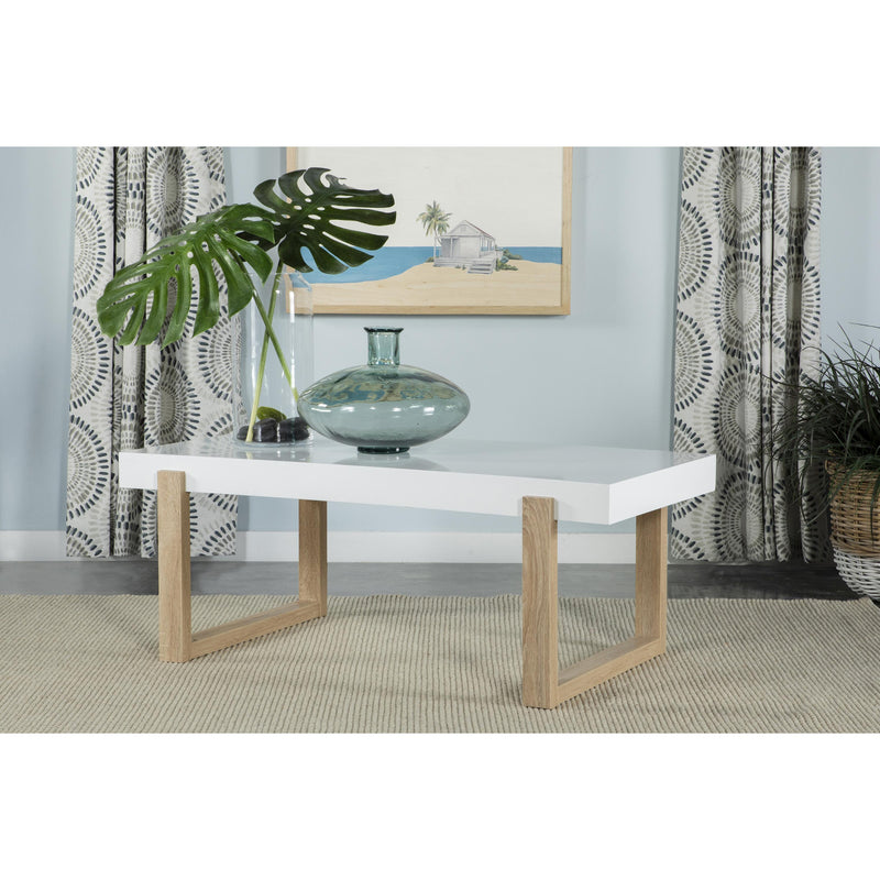 Coaster Furniture Pala 753398 Rectangular Coffee Table With Sled Base - White High Gloss/Natural IMAGE 5