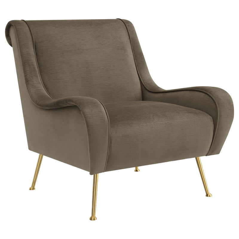 Coaster Furniture Ricci 903044 Upholstered Saddle Arms Accent Chair - Truffle/Gold IMAGE 1