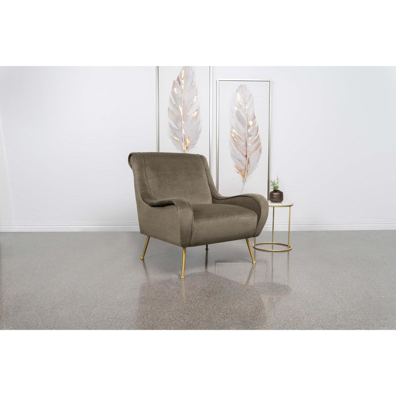 Coaster Furniture Ricci 903044 Upholstered Saddle Arms Accent Chair - Truffle/Gold IMAGE 2