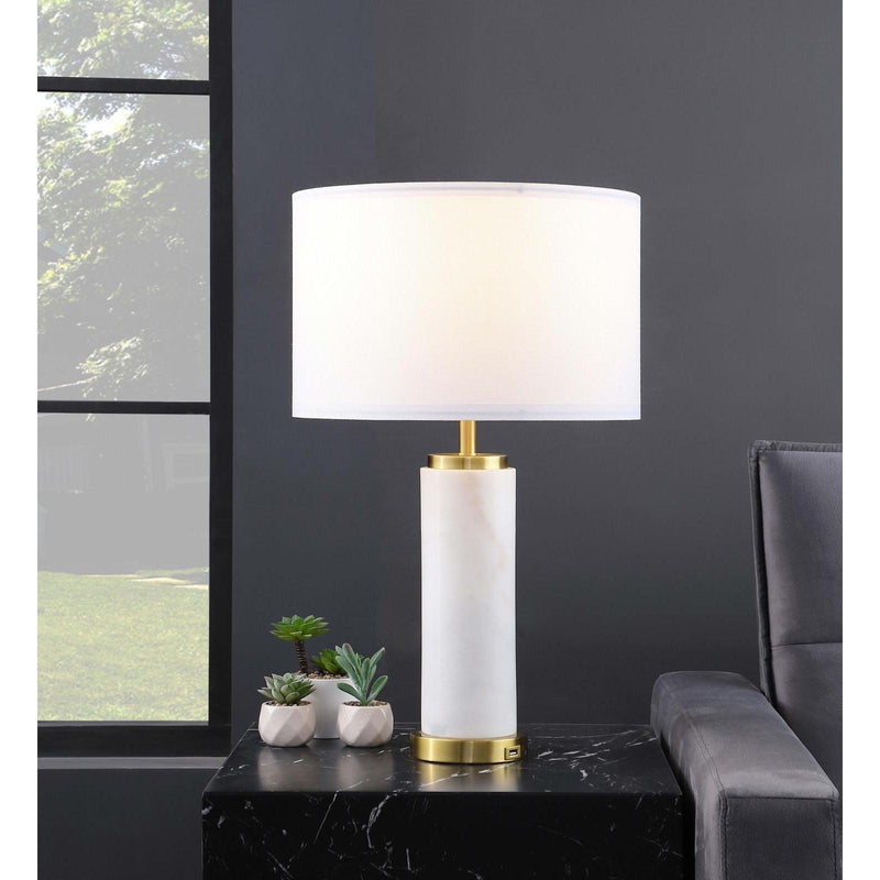 Coaster Furniture Lucius 920208 Drum Shade Bedside Table Lamp - White/Gold IMAGE 2