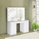 Coaster Furniture Percy 931143 7-Drawer Glass Top Vanity Desk with Lighting - White IMAGE 2