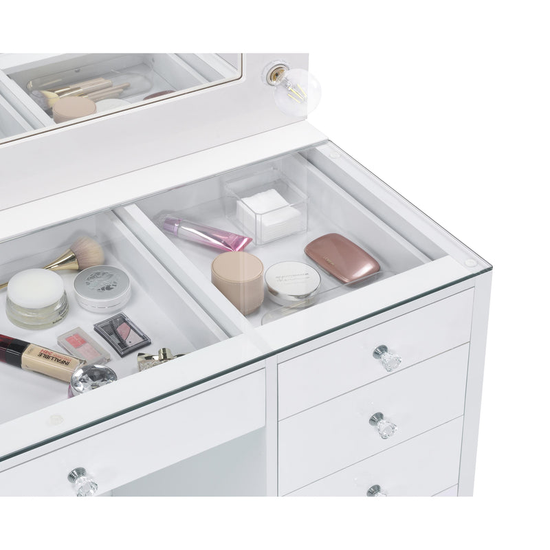 Coaster Furniture Percy 931143 7-Drawer Glass Top Vanity Desk with Lighting - White IMAGE 4