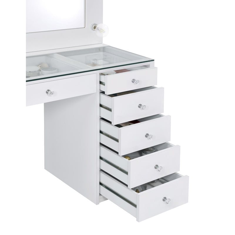 Coaster Furniture Percy 931143 7-Drawer Glass Top Vanity Desk with Lighting - White IMAGE 5