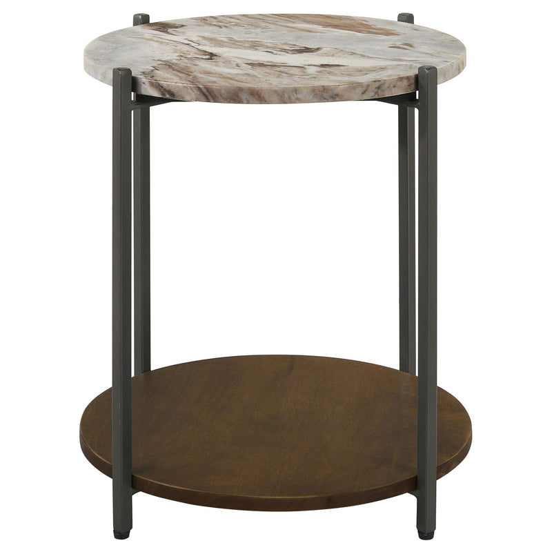 Coaster Furniture Noemie 931204 Round Accent Table with Marble Top - White/Gunmetal IMAGE 2