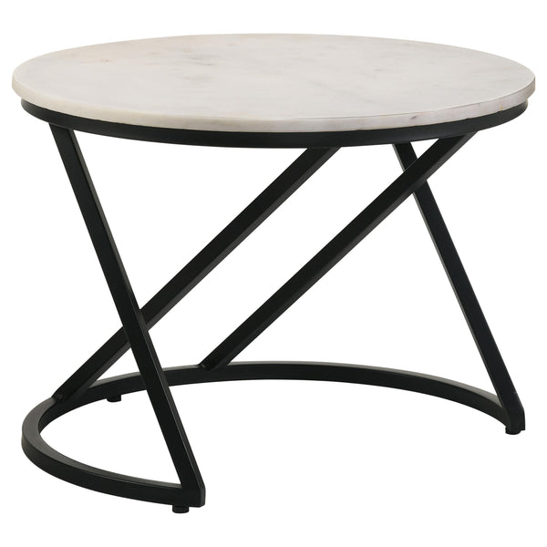 Coaster Furniture Miguel 931227 Round Accent Table with Marble Top - White/Black IMAGE 1