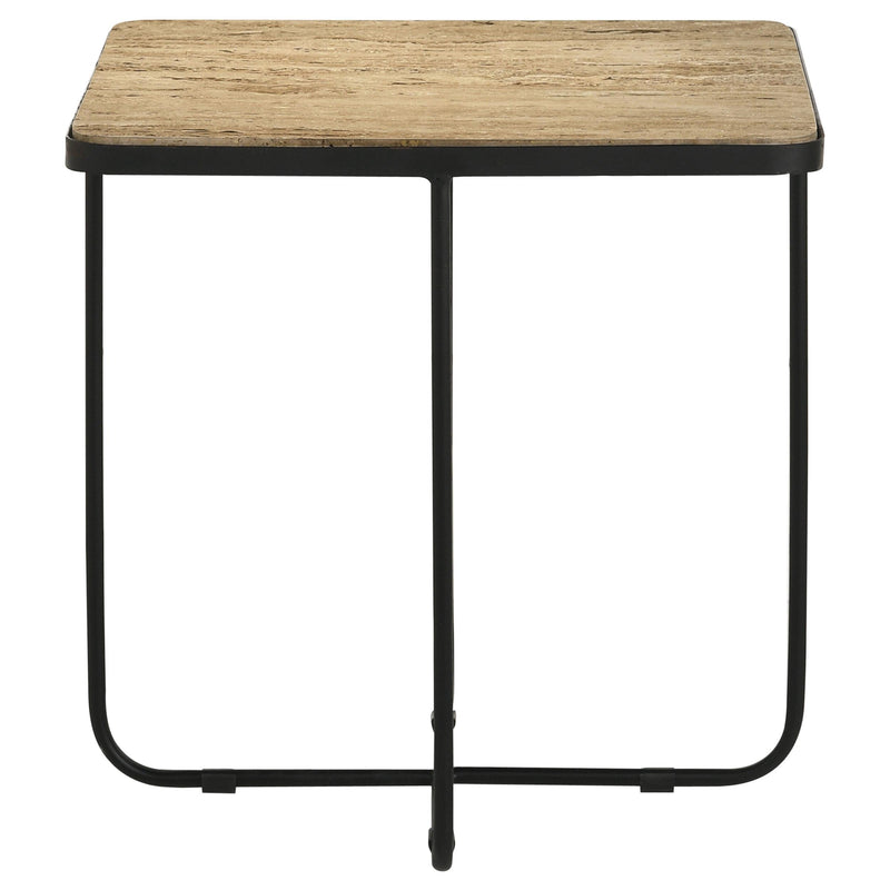 Coaster Furniture Elyna 935855 Square Accent Table - Travertine/Black IMAGE 1