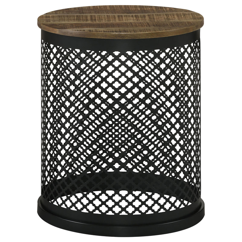 Coaster Furniture Aurora 935990 Round Accent Table with Drum Base - Natural/Black IMAGE 1