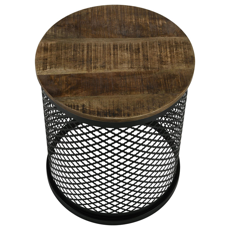 Coaster Furniture Aurora 935990 Round Accent Table with Drum Base - Natural/Black IMAGE 2