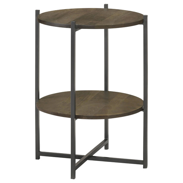 Coaster Furniture Axel 935993 Round Accent Table with Open Shelf - Natural/Gunmetal IMAGE 1
