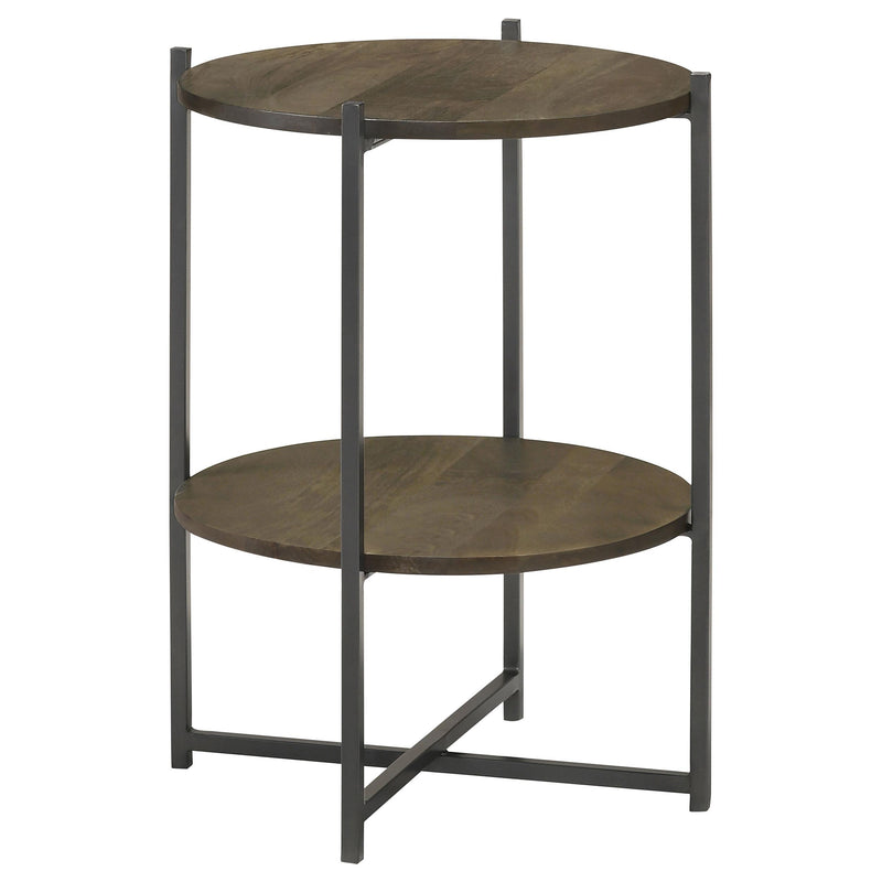 Coaster Furniture Axel 935993 Round Accent Table with Open Shelf - Natural/Gunmetal IMAGE 1