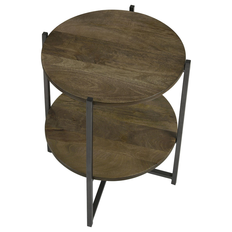 Coaster Furniture Axel 935993 Round Accent Table with Open Shelf - Natural/Gunmetal IMAGE 2