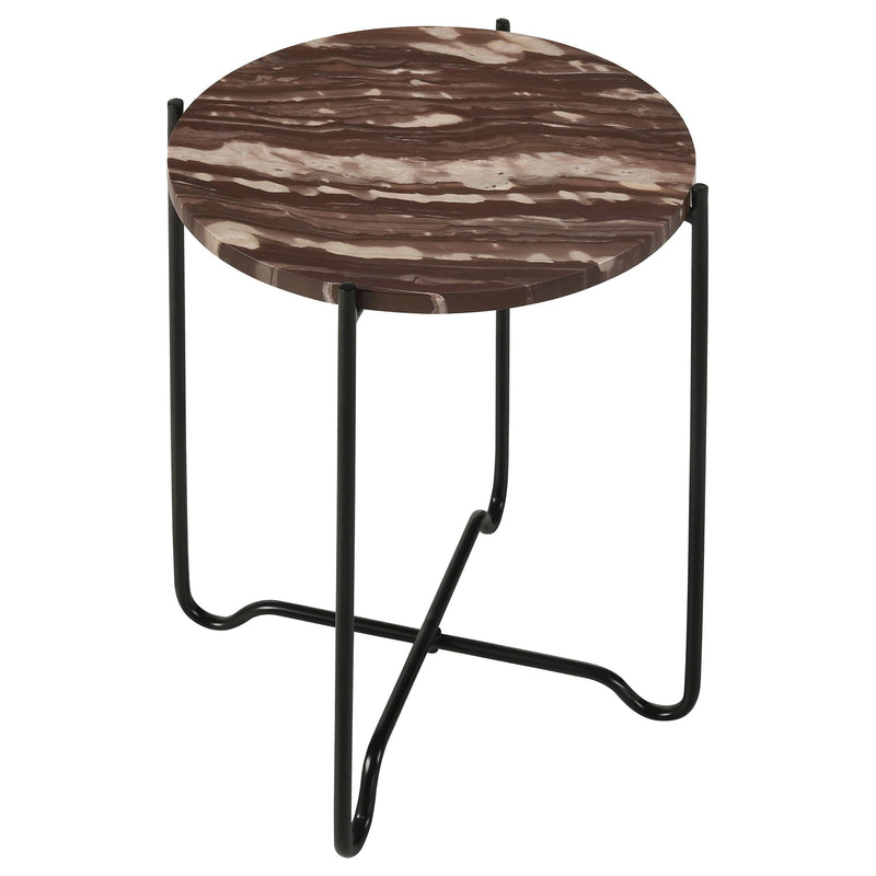 Coaster Furniture Latifa 936010 Round Accent Table With Marble Top - Red/Black IMAGE 2