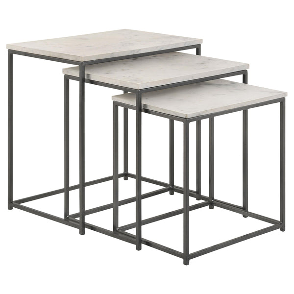 Coaster Furniture Caine 936016 3-Piece Nesting Table with Marble Top - White/Gunmetal IMAGE 1