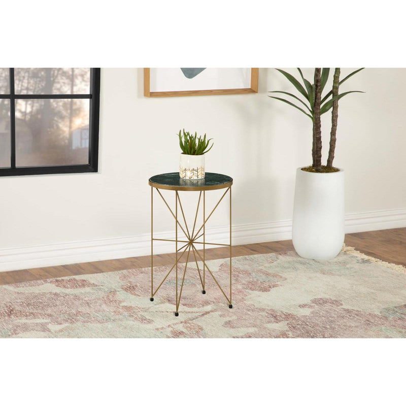 Coaster Furniture Eliska 936061 Round Accent Table with Marble Top - Green/Antique Gold IMAGE 2