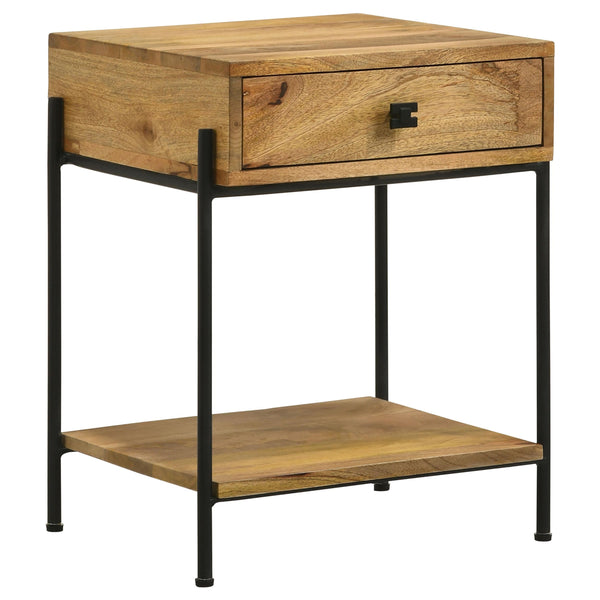Coaster Furniture Declan 959556 1-Drawer Accent Table with Open Shelf - Natural Mango/Black IMAGE 1