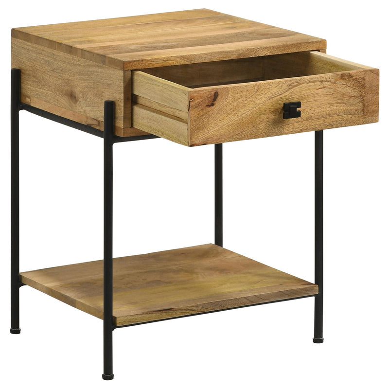 Coaster Furniture Declan 959556 1-Drawer Accent Table with Open Shelf - Natural Mango/Black IMAGE 2