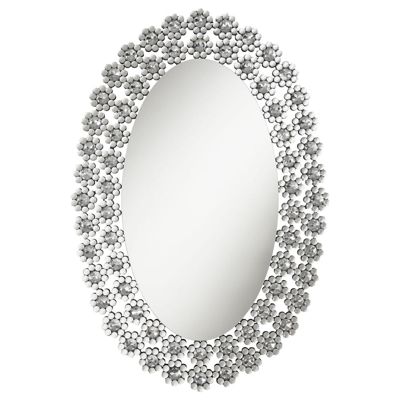 Coaster Furniture Colleen 961615 Oval Wall Mirror With Faux Crystal Blossoms IMAGE 2