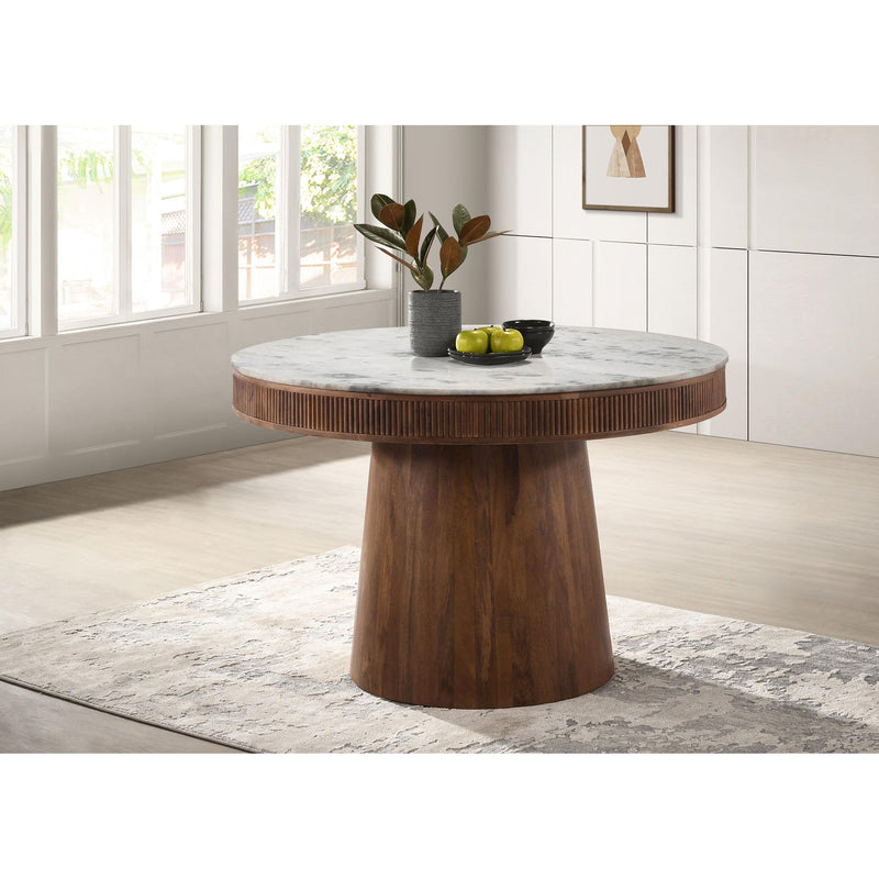 Coaster Furniture Ortega 105141 Round Marble Top Solid Base Dining Table - White/Natural IMAGE 3