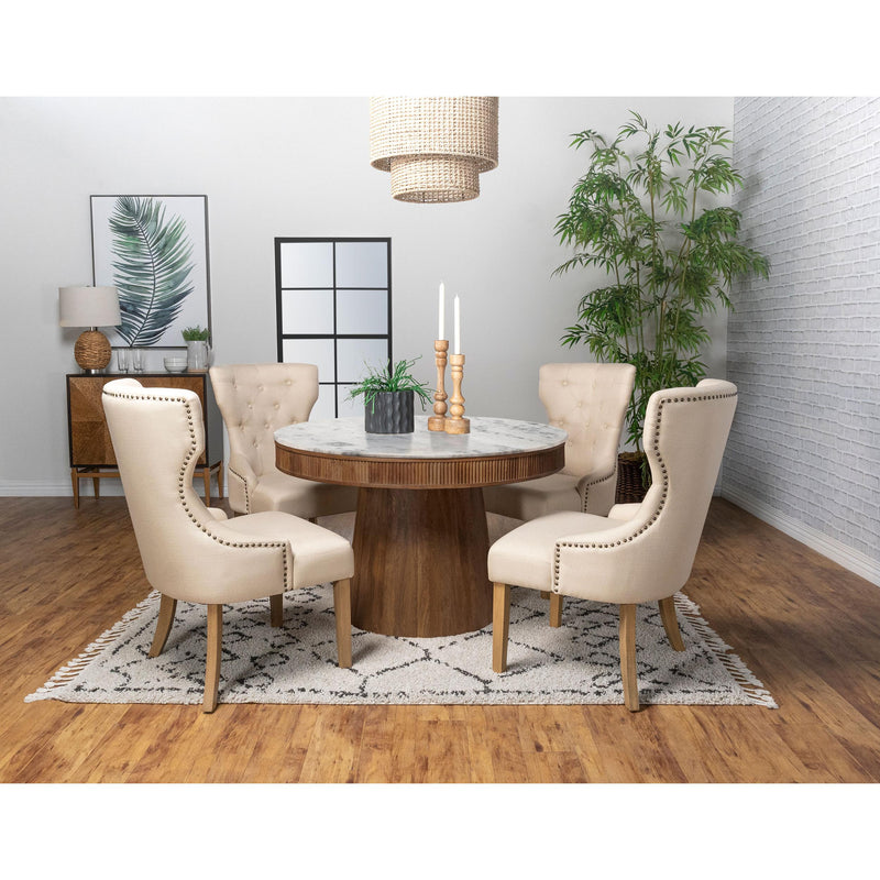 Coaster Furniture Ortega 105141 Round Marble Top Solid Base Dining Table - White/Natural IMAGE 4