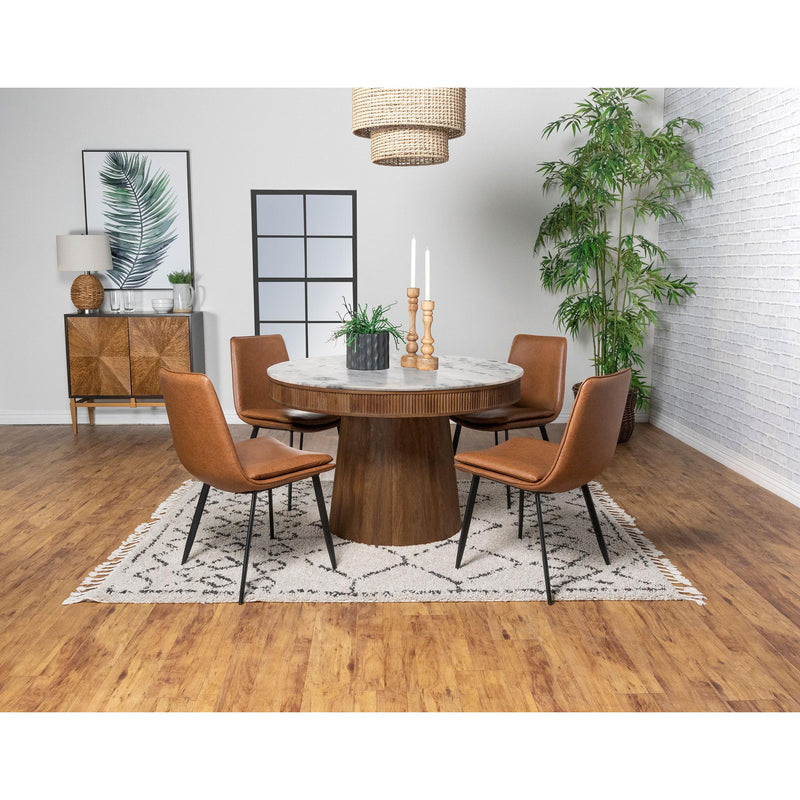 Coaster Furniture Ortega 105141 Round Marble Top Solid Base Dining Table - White/Natural IMAGE 5