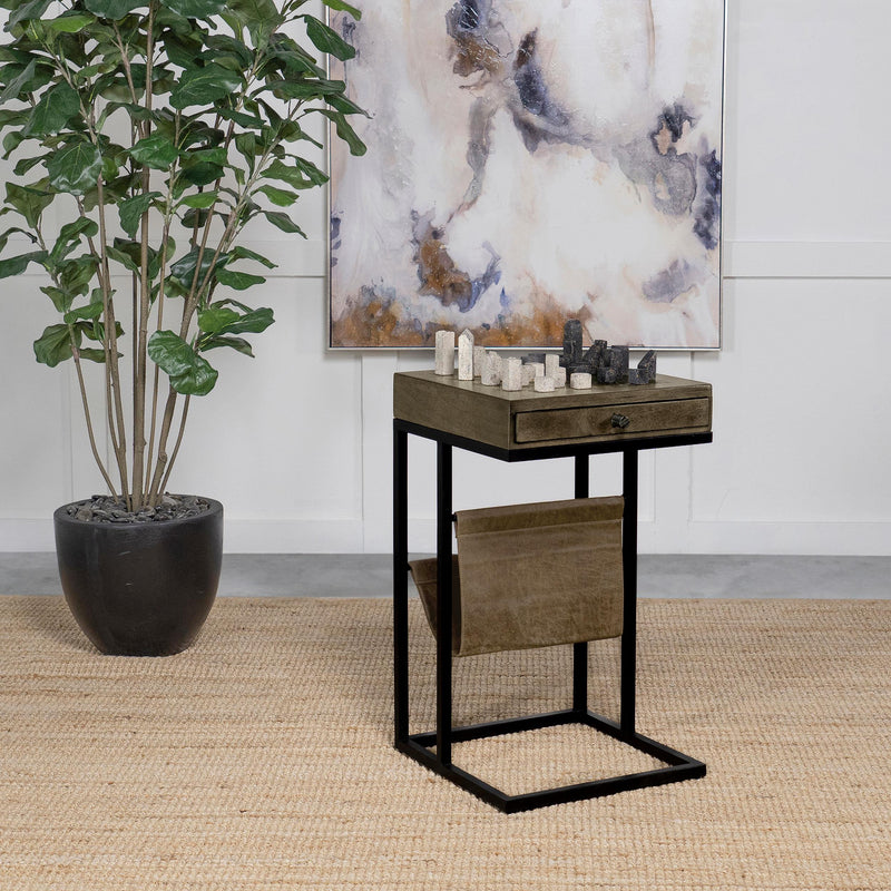 Coaster Furniture Chessie 936135 1-Drawer Square Side Table with Leatherette Sling - Tobacco/Black IMAGE 7