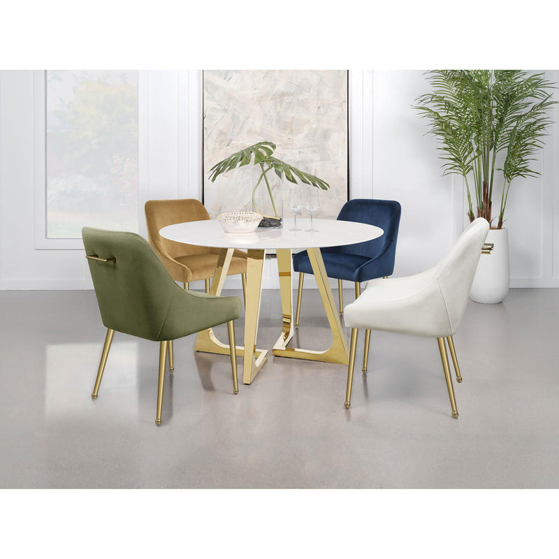 Coaster Furniture Gwynn 107171 Round Dining Table with Marble Top and Stainless Steel Base - White/Gold IMAGE 10