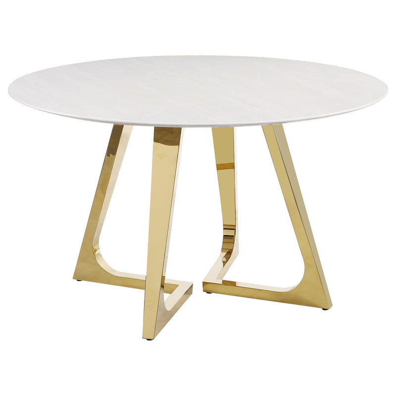 Coaster Furniture Gwynn 107171 Round Dining Table with Marble Top and Stainless Steel Base - White/Gold IMAGE 1