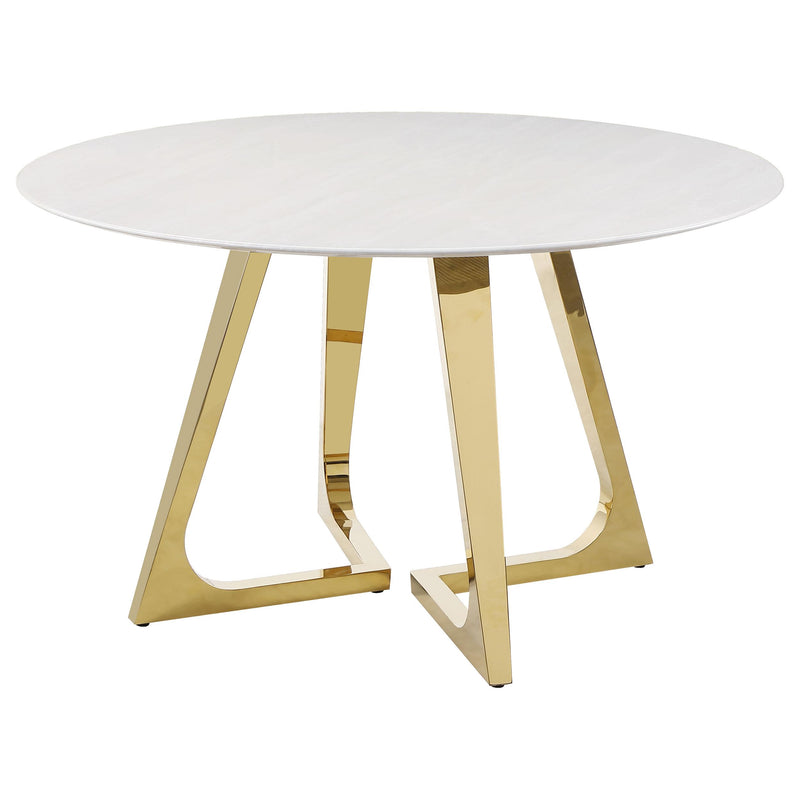 Coaster Furniture Gwynn 107171 Round Dining Table with Marble Top and Stainless Steel Base - White/Gold IMAGE 3