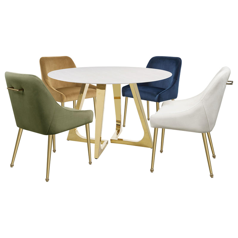 Coaster Furniture Gwynn 107171 Round Dining Table with Marble Top and Stainless Steel Base - White/Gold IMAGE 4