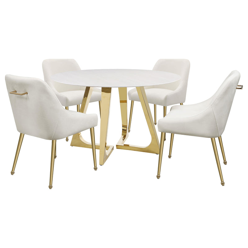 Coaster Furniture Gwynn 107171 Round Dining Table with Marble Top and Stainless Steel Base - White/Gold IMAGE 5