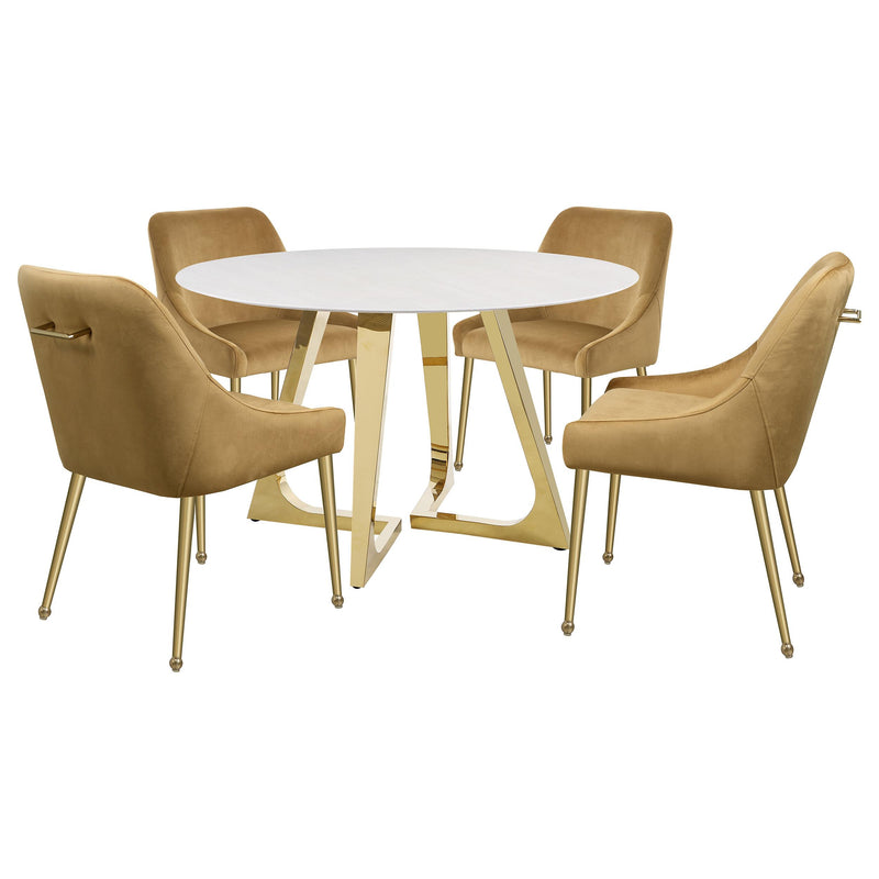 Coaster Furniture Gwynn 107171 Round Dining Table with Marble Top and Stainless Steel Base - White/Gold IMAGE 6