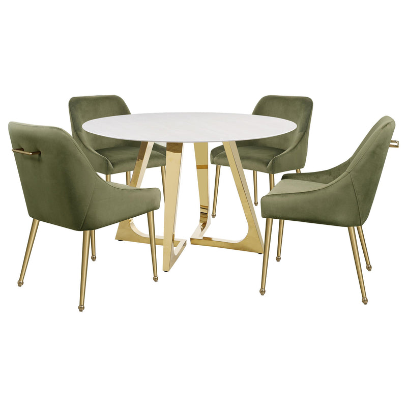 Coaster Furniture Gwynn 107171 Round Dining Table with Marble Top and Stainless Steel Base - White/Gold IMAGE 7
