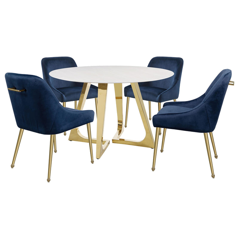 Coaster Furniture Gwynn 107171 Round Dining Table with Marble Top and Stainless Steel Base - White/Gold IMAGE 8