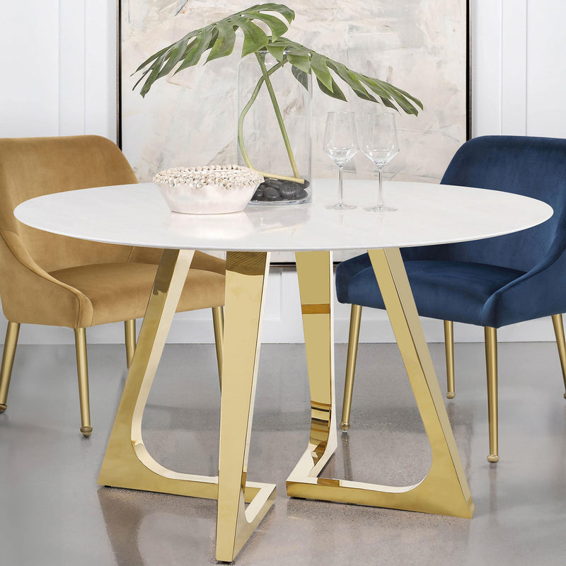 Coaster Furniture Gwynn 107171 Round Dining Table with Marble Top and Stainless Steel Base - White/Gold IMAGE 9