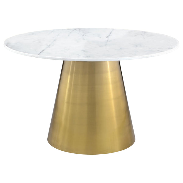 Coaster Furniture Ambrose 107600 Round Dining Table Genuine Marble with Stainless Steel - White/Gold IMAGE 1