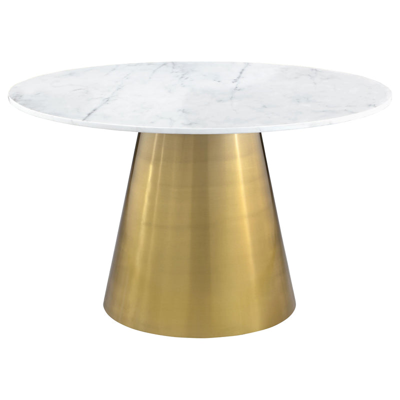 Coaster Furniture Ambrose 107600 Round Dining Table Genuine Marble with Stainless Steel - White/Gold IMAGE 1