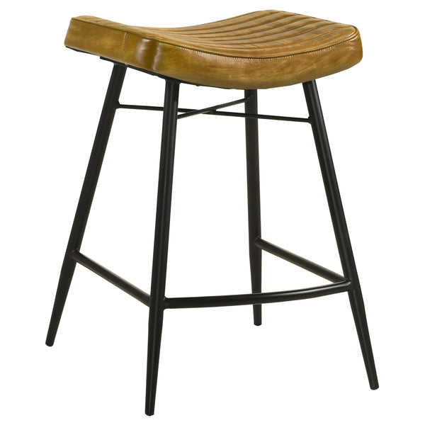 Coaster Furniture Bayu 109248 Leather Upholstered Saddle Seat Backless Counter Height Stool - Antique Camel/Black IMAGE 1