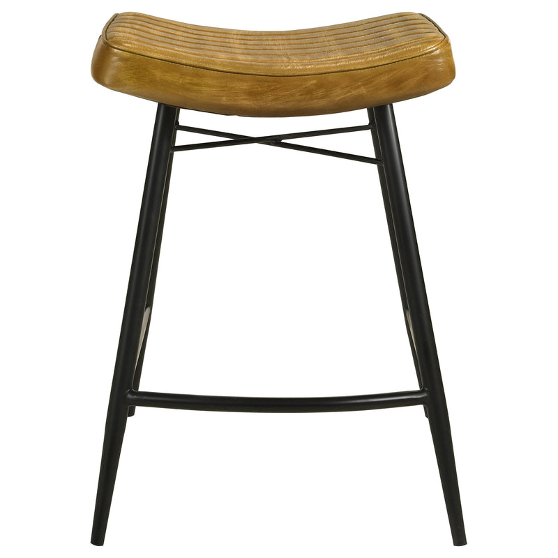Coaster Furniture Bayu 109248 Leather Upholstered Saddle Seat Backless Counter Height Stool - Antique Camel/Black IMAGE 2