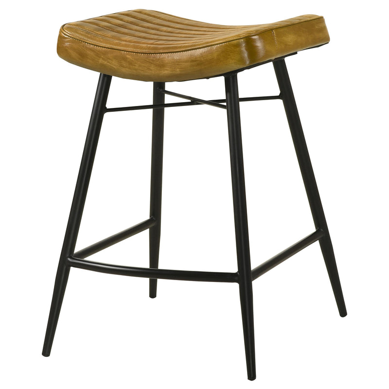 Coaster Furniture Bayu 109248 Leather Upholstered Saddle Seat Backless Counter Height Stool - Antique Camel/Black IMAGE 3