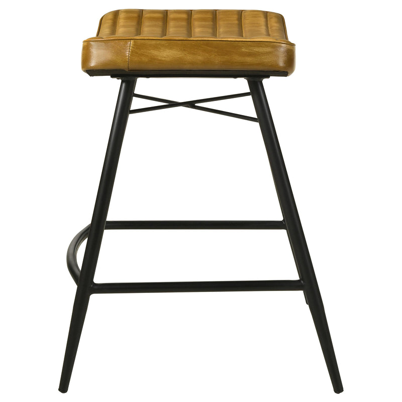 Coaster Furniture Bayu 109248 Leather Upholstered Saddle Seat Backless Counter Height Stool - Antique Camel/Black IMAGE 4