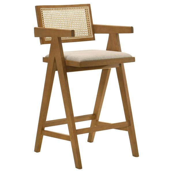 Coaster Furniture Kane 182677 Solid Wood Bar Stool with Woven Rattan Back and Upholstered Seat - Light Walnut IMAGE 1