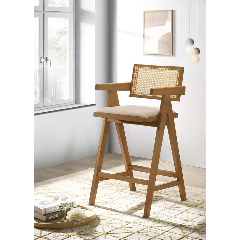 Coaster Furniture Kane 182677 Solid Wood Bar Stool with Woven Rattan Back and Upholstered Seat - Light Walnut IMAGE 2